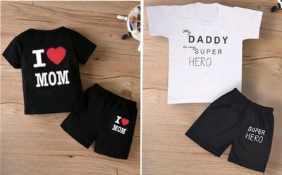 Shrebala Baby Boys & Baby Girls Party(Festive) T-shirt Shorts(MOM & WHITE)