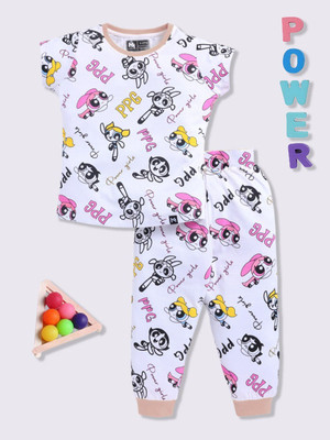 YK X Minute Mirth Boys & Girls Pluto Casual T-shirt Pant(White)