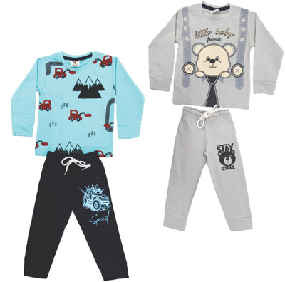 NK BOYS WEAR Baby Boys Casual T-shirt Pant(Sky Blue.Light Grey)