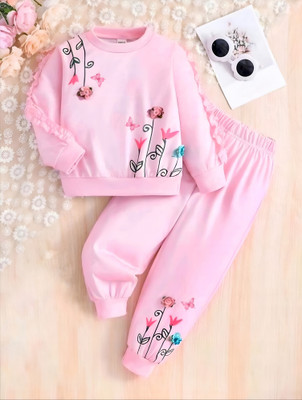 Afreen Creations Baby Girls Party(Festive) T-shirt Track Pants(PINK)