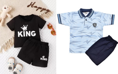 Shrebala Baby Boys & Baby Girls Casual T-shirt Capri(Black and white, blue & black)