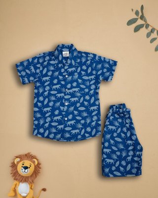 LIL LAUGH Boys Casual Shirt Shorts(Blue)