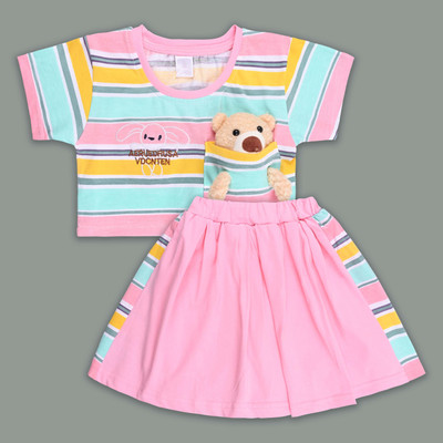 Wishkaro Girls Casual Top Skirt(Peach)