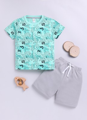 LITTLE NINJA Boys & Girls Casual T-shirt Shorts(SEA GREEN)