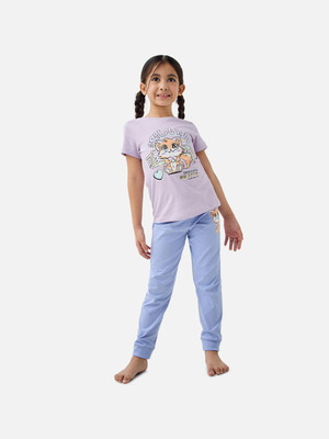 JUNIORS by Babyshop Girls Casual T-shirt Pyjama(Purple_Blue)