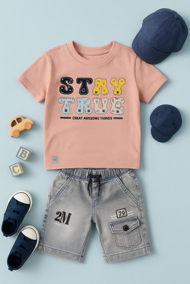 karnika Baby Boys Casual T-shirt Shorts(Peach)