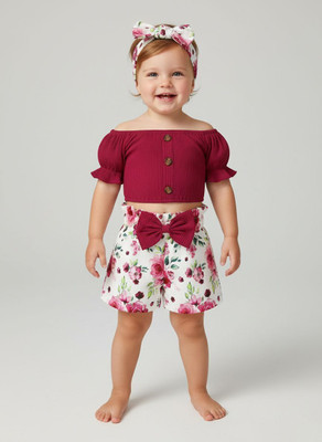PORPY Baby Girls Disney Princess Party(Festive) Top Shorts, Hairband(Maroon)