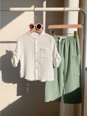 OptNshop Baby Boys Party(Festive) Shirt Pant(White, Green)