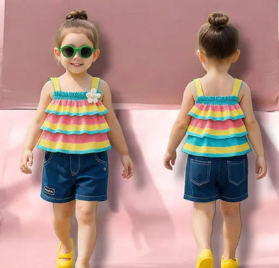 Divij store Baby Girls Casual Top Shorts(Blue, yellow, Multicolour)