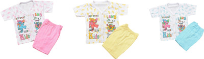 Shrebala Baby Boys & Baby Girls Casual T-shirt Shorts(WHITE & PINK, WHITE & YELLOW, WHITE & BLUE)