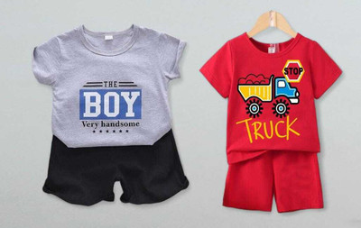 Mimmy Kids Baby Boys Casual T-shirt Trouser(Grey and Red)