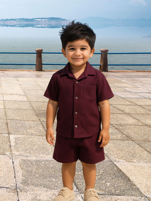 FASHION GRAB Boys Casual Shirt Shorts(Wine)