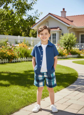 IttyBitty Boys & Girls Casual Shirt Shorts(Blue)