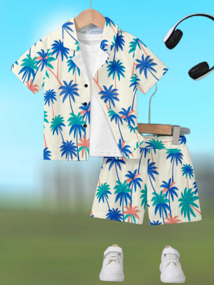 Braxumber Baby Boys & Baby Girls Dinosaur Casual Shirt Shorts(Cream)