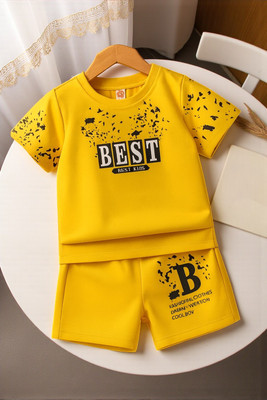 Afreen Creations Boys Party(Festive) T-shirt Track Pants(Solar Flash Yellow)