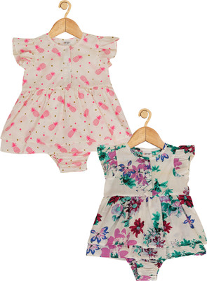 CREATIVE KID'S Dungaree For Baby Girls Casual Printed Pure Cotton(White, Pack of 2)