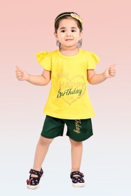 HENA TEXTILE Baby Girls Casual Top Shorts(YELLOW)