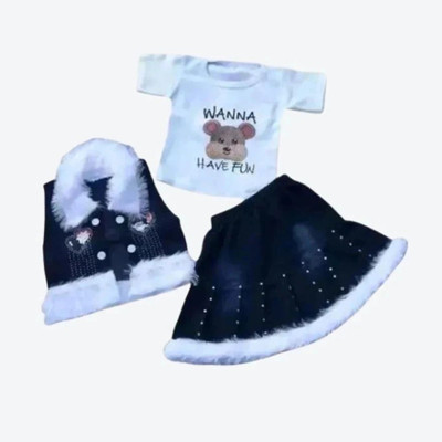Cutehandyboys Girls Casual T-shirt Skirt(White, Blue)