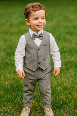 SWAR FASHIONS Baby Boys Party(Festive) Dress Shirt, Pant, Bow Tie(Grey, White)