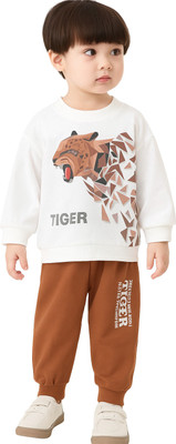 hanibee Baby Boys & Baby Girls Party(Festive) T-shirt Pant(White & Brown)