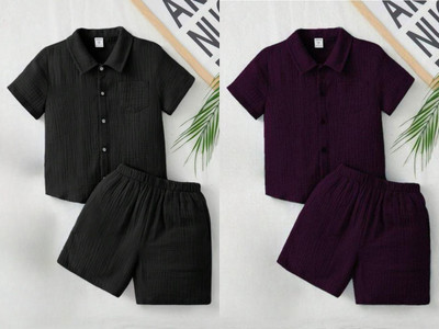The Fashion Prime Boys Party(Festive) Shirt Shorts(BLACK & WINE)