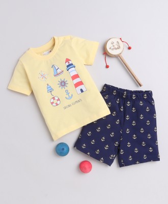 BUMZEE Baby Girls Casual T-shirt Shorts(Navy & Yellow)