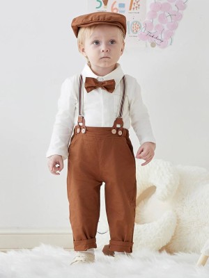 ULTRINA Baby Boys Party(Festive) Shirt Pant, Suspenders, Cap, Bow Tie(WHITE)