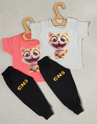 craze n stitch Baby Boys Casual T-shirt Pant(PEACH AND WHITE MILANCH)