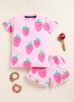 Yk Girls Casual T-shirt Shorts(Pink)