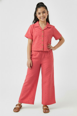 Trampoline Girls Casual Top Trouser(Coral Pink)
