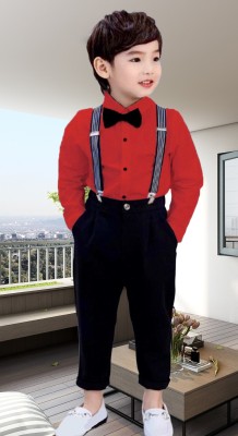 Jhrey creation Boys Party(Festive) Shirt Pant, Bow Tie, Suspenders(RED)