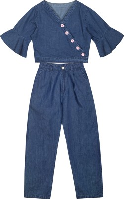 BUDDING BEES Girls Casual Top Pant(Blue)
