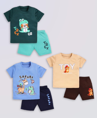 KOLKIDS Baby Boys & Baby Girls Casual T-shirt Shorts(BOTTLE GREEN_BISCUIT_OCEAN BLUE)