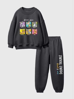 Nap Chief Boys & Girls Tom & Jerry Casual T-shirt Pant(Jet Black)