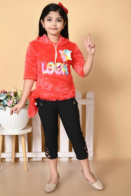 AsSahanaraDresses Girls Party(Festive) T-shirt Pant(RED)