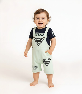 Sutayan Baby Boys & Baby Girls Superman Party(Festive) Dungaree Romper(Light Green)