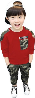 ANIKA CREATIONN Boys Casual T-shirt Pant(Red)