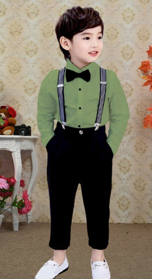 Killu's Fashion Boys Party(Festive) Shirt Pant, Bow Tie, Suspenders(GREEN)