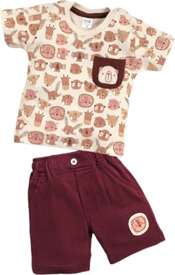 Pompidou Baby Boys Casual T-shirt Pant(Maroon)