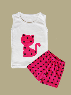 KiddieKisses Baby Boys & Baby Girls Casual Vest Shorts(White-Pink)