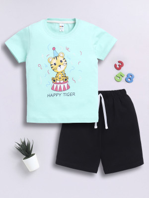 LITTLE NINJA Baby Boys Casual T-shirt Shorts(SEA GREEN 2)