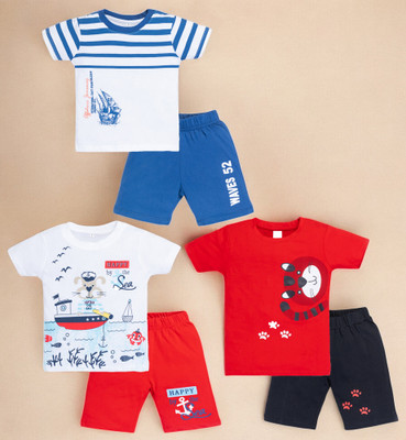 Yk Boys Casual T-shirt Shorts(Blue&White, Red&White, Red&Darkblue)