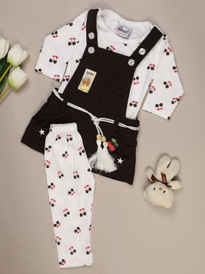 V-MART Baby Girls Casual Top Dungaree(Dark Brown)