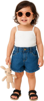 MiniMighty Baby Girls Casual Top Shorts(white)