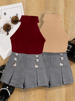 HouseOfCommon Baby Girls Casual Top Skirt(MAROON And CHIKU)