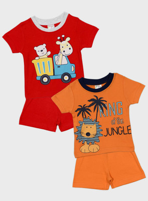 ME N MY Baby Boys & Baby Girls Casual T-shirt Pant(RED, ORANGE)