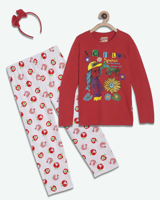 SINI MINI Girls Casual Pyjama Sleepsuit(RED_APL)