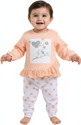 Neo Nate Baby Girls Casual Top Pant(PEACH)