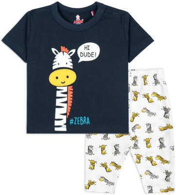 Ariel Baby Boys & Baby Girls Casual T-shirt Pant(Blue, White)