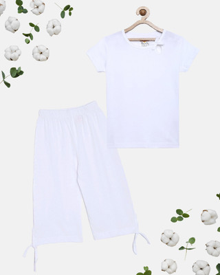 CLAEL Girls Casual Pyjama Sleepsuit(WHT)